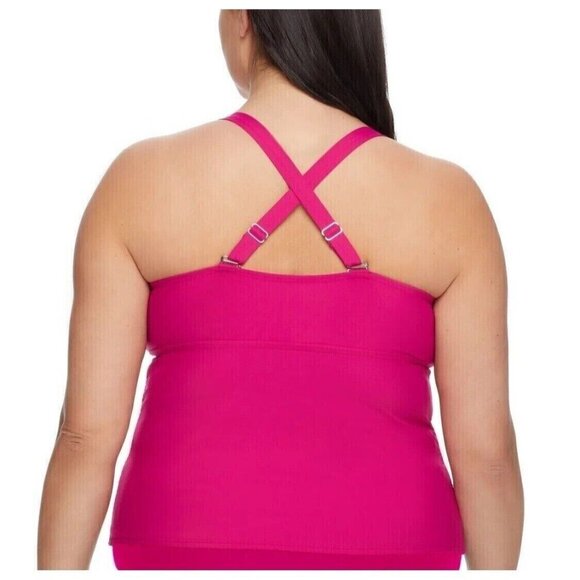 Birdsong Plus Size 20W‎ Hibiscus Shirred Ruched Underwire Tankini Swim Top Pink - Picture 3 of 12